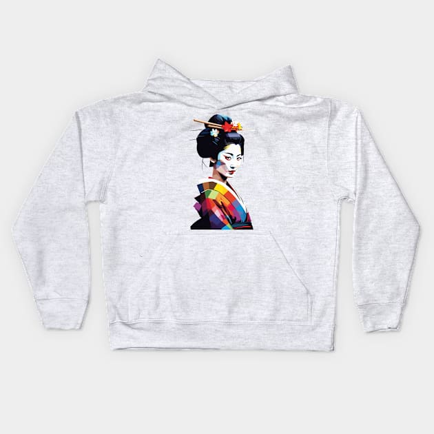 Japanese Geisha WPAP Pop Art Design Kids Hoodie by Ravenglow